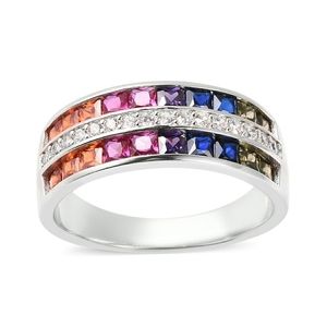 Multi Color Orange, Pink, Purple, Blue - CZ Ring 9 in 925 SS